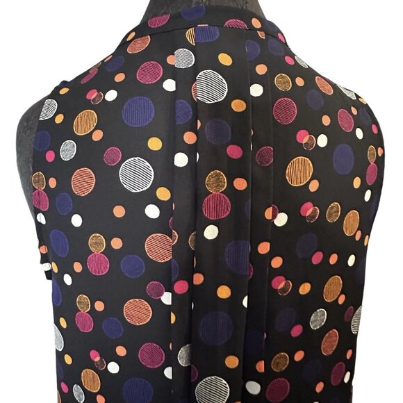 41 Hawthorn Boho Blouse M Sleeveless Black Orange Red Polka Dots Pleated V-Neck - Picture 5 of 7